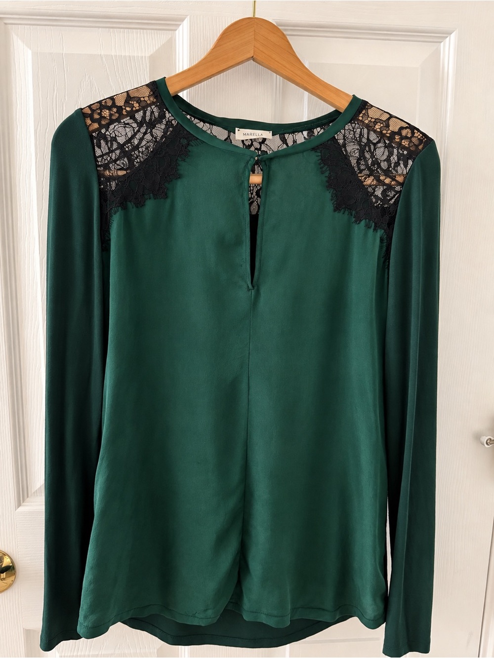 Marella Emerald Green Silk & Lace Blouse – S Fits US XS